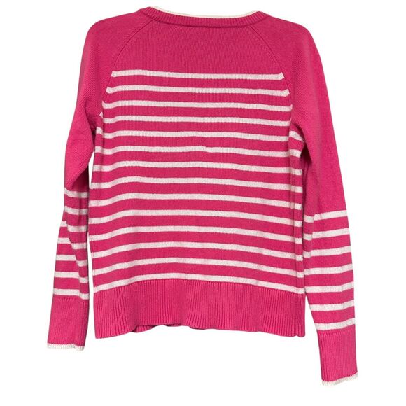 Talbots Cotton Wool Blend Sweater Sz M Pink White Striped Pullover Barbiecore - Picture 2 of 7